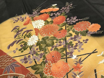 平和屋着物＊夏物 黒留袖 絽 草花文 金彩 洗える着物 AABB0508st