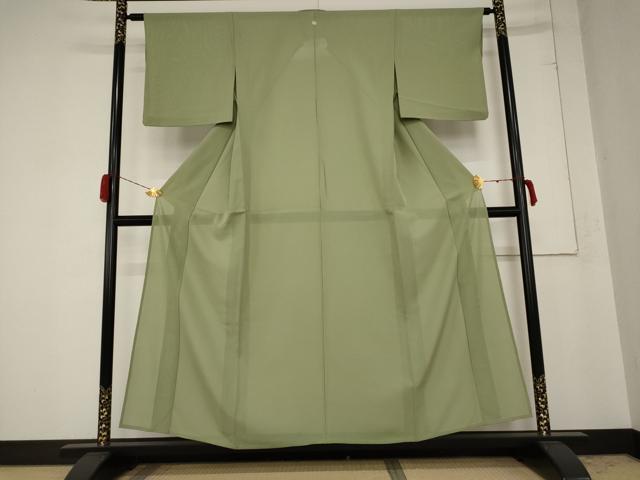 平和屋着物＊夏物 色無地 絽 松葉色 正絹 逸品 AABB0510st