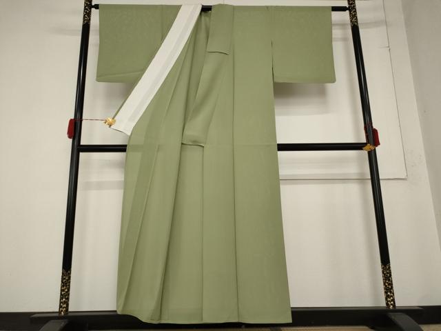 平和屋着物＊夏物 色無地 絽 松葉色 正絹 逸品 AABB0510st