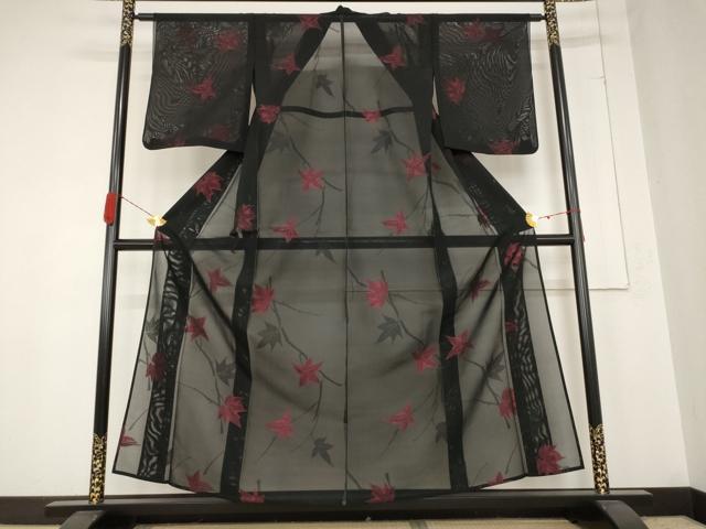 平和屋着物＊夏物 小紋 紗 楓 正絹 逸品 AABB0517st