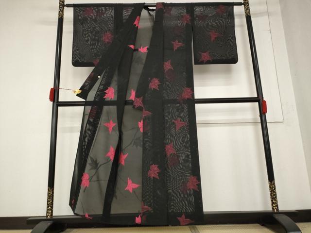 平和屋着物＊夏物 小紋 紗 楓 正絹 逸品 AABB0517st