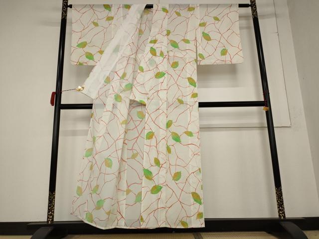 平和屋着物＊夏物 小紋 絽 舞葉文 洗える着物 AABB0521st