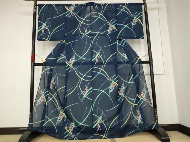 平和屋着物＊夏物 小紋 絽 草花文 洗える着物 AABB0522st
