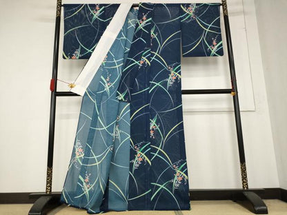 平和屋着物＊夏物 小紋 絽 草花文 洗える着物 AABB0522st