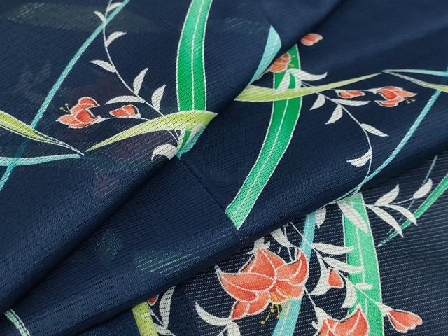平和屋着物＊夏物 小紋 絽 草花文 洗える着物 AABB0522st