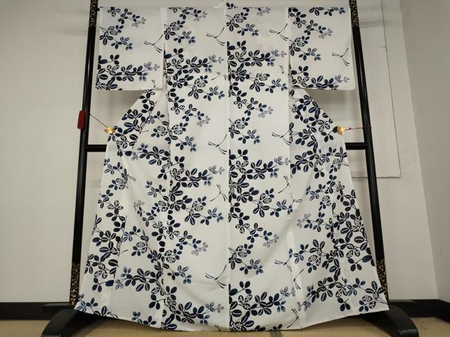 平和屋着物＊夏物 小紋 紗 紅梅織 枝花文 洗える着物 AABB0525st
