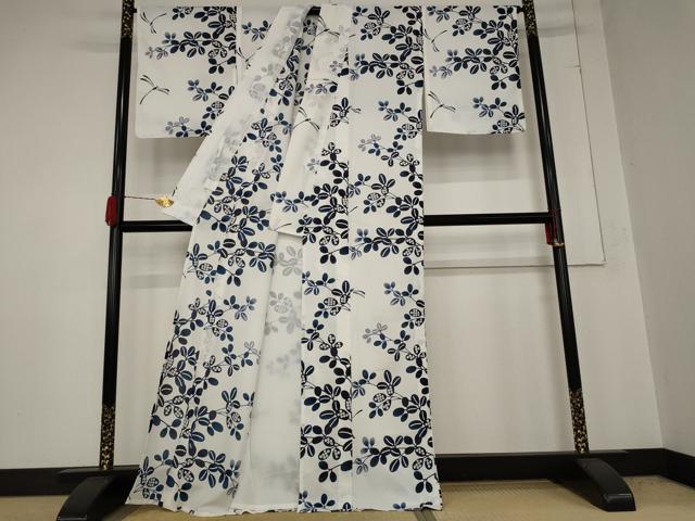 平和屋着物＊夏物 小紋 紗 紅梅織 枝花文 洗える着物 AABB0525st