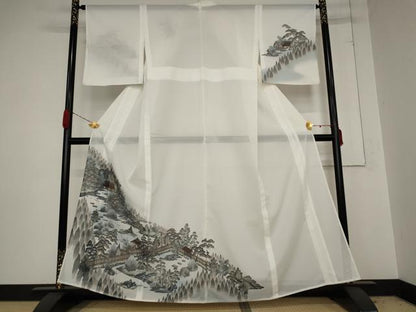 平和屋着物＊夏物　訪問着　絽　風景文　金彩　洗える着物　AABB0538st
