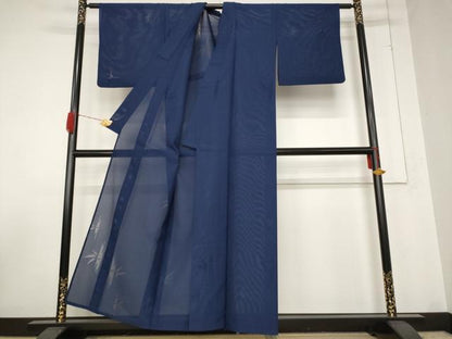 平和屋着物＊夏物 色無地 縦絽 笹竹紋紗 紺青色 正絹 逸品 AABB0541st