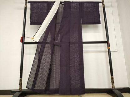 平和屋着物＊夏物 色無地 紗 よろけ縞 烏羽色 正絹 逸品 AABB0543st