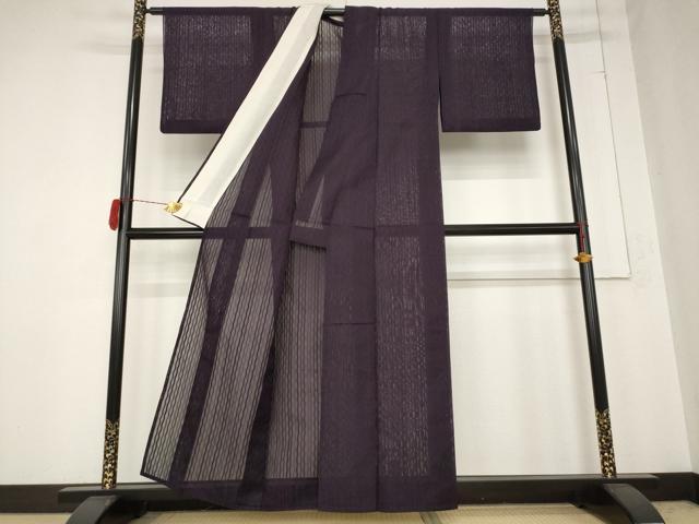 平和屋着物＊夏物 色無地 紗 よろけ縞 烏羽色 正絹 逸品 AABB0543st