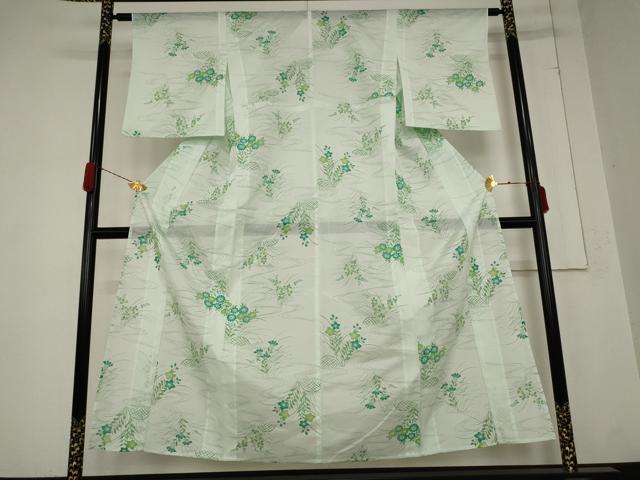 平和屋着物＊夏物 小紋 絽 流水草花文 洗える着物 AABB0545st