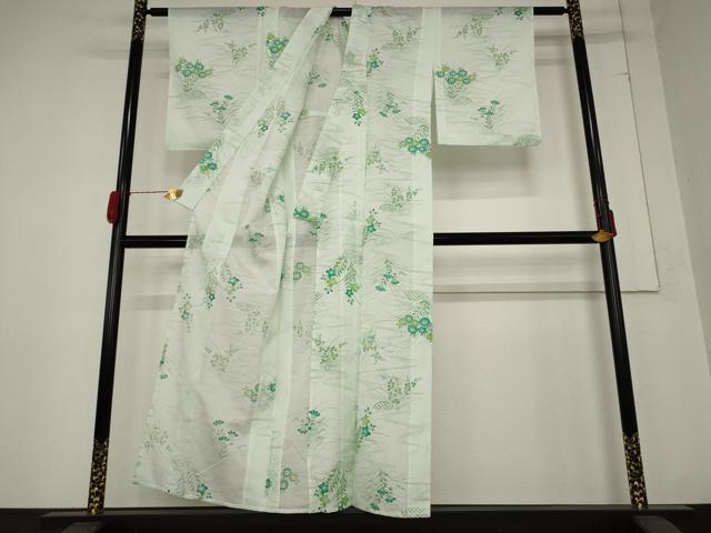 平和屋着物＊夏物 小紋 絽 流水草花文 洗える着物 AABB0545st