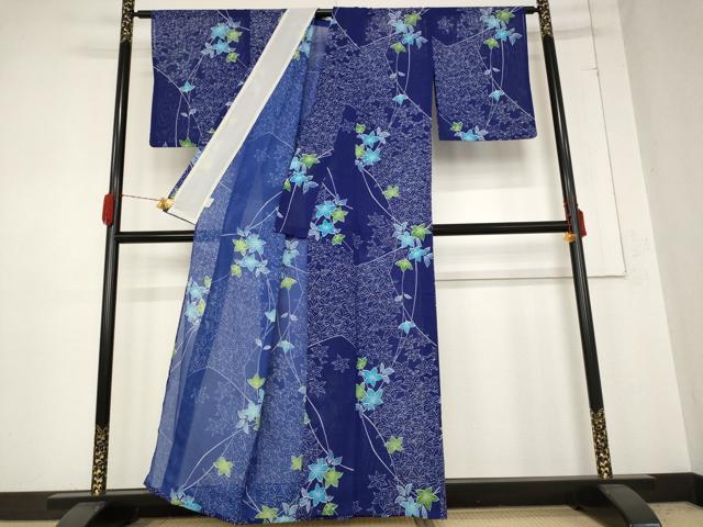 平和屋着物＊夏物 小紋 絽 草花文 洗える着物 AABB0547st