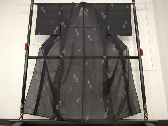 平和屋着物＊夏物 紗紬 抽象文様 黒地 正絹 逸品 未使用 AABB0548st