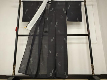 平和屋着物＊夏物 紗紬 抽象文様 黒地 正絹 逸品 未使用 AABB0548st