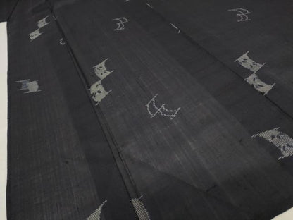 平和屋着物＊夏物 紗紬 抽象文様 黒地 正絹 逸品 未使用 AABB0548st