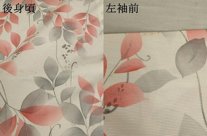 平和屋着物＊夏物 小紋 絽 枝葉文 銀彩 正絹 逸品 AABB0551st