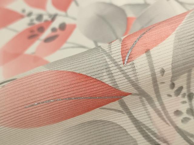 平和屋着物＊夏物 小紋 絽 枝葉文 銀彩 正絹 逸品 AABB0551st