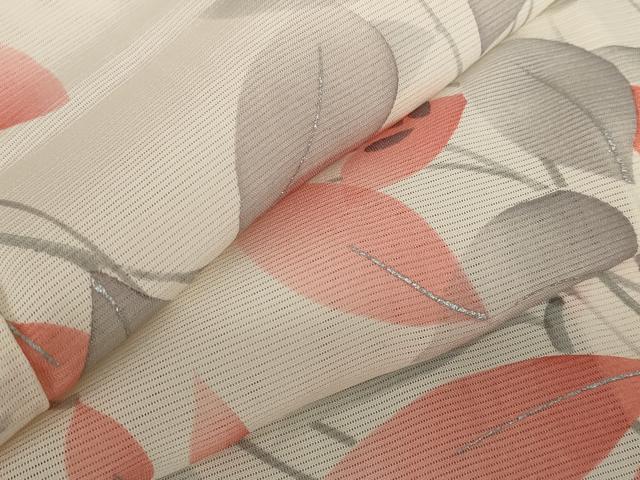 平和屋着物＊夏物 小紋 絽 枝葉文 銀彩 正絹 逸品 AABB0551st