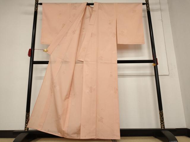 平和屋着物＊夏物 色無地 縦絽 蔦の葉紋紗 曙色 正絹 逸品 未使用 AABB0553st