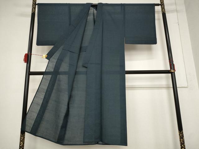 平和屋着物＊夏物 男性 紗紬 藍鉄色 正絹 逸品 AABB0565st