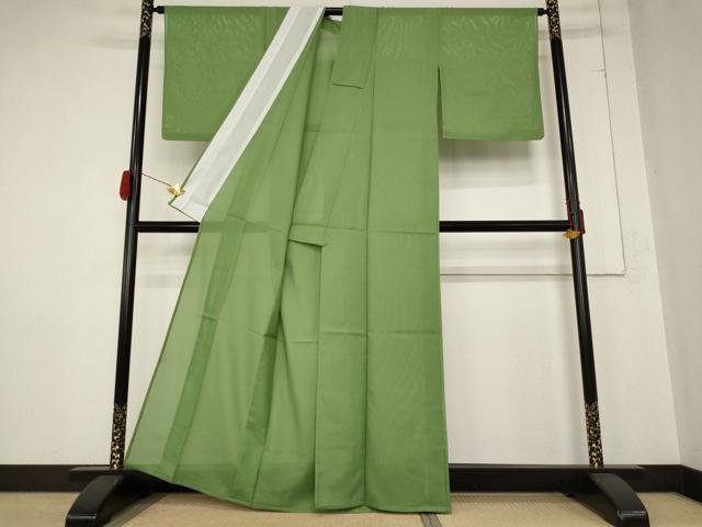 平和屋着物＊夏物 色無地 絽 草色 洗える着物 AABB0571st