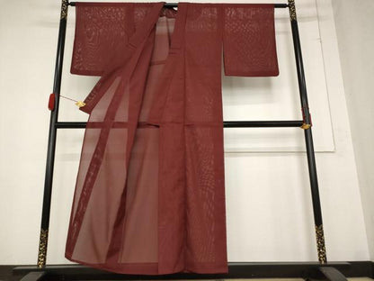 平和屋着物＊夏物 色無地 絽 葡萄茶色 洗える着物 AABB0572st