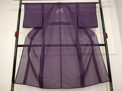 平和屋着物＊夏物 色無地 絽 葡萄色 洗える着物 AABB0575st