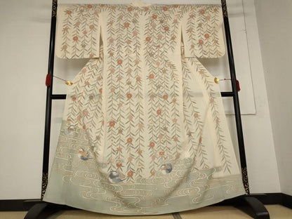 平和屋着物＊夏物 訪問着 絽 駒刺繍 流水花鳥文 金彩 正絹 逸品 AABB0580st