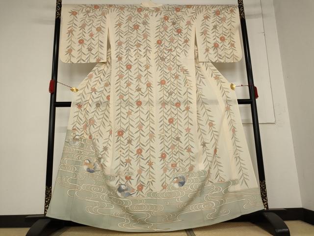平和屋着物＊夏物 訪問着 絽 駒刺繍 流水花鳥文 金彩 正絹 逸品 AABB0580st