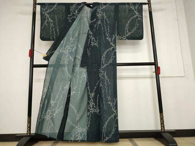 平和屋着物＊夏物 小紋 絽 枝葉文 洗える着物 AABB0584st
