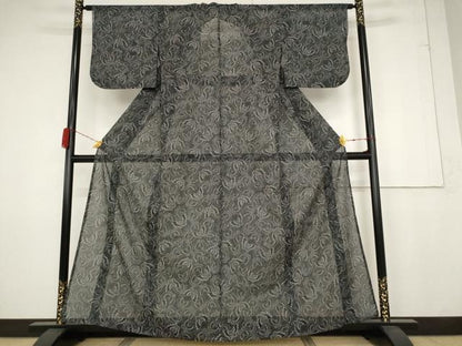 平和屋着物＊夏物 小紋 絽 蝶づくし 黒地 洗える着物 AABB0585st