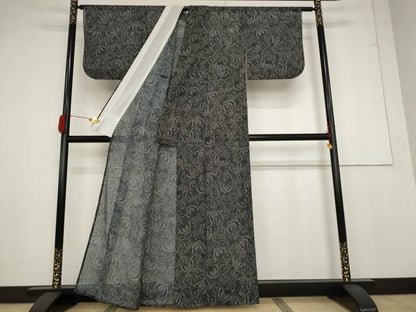 平和屋着物＊夏物 小紋 絽 蝶づくし 黒地 洗える着物 AABB0585st