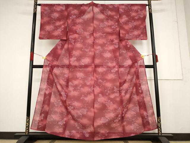 平和屋着物＊夏物 小紋 絽 舞花文 暈し染め 洗える着物 AABB0597st