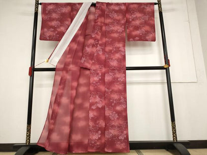 平和屋着物＊夏物 小紋 絽 舞花文 暈し染め 洗える着物 AABB0597st