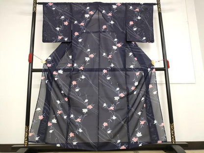 平和屋着物＊夏物 小紋 絽 草花文 洗える着物 AABB0598st