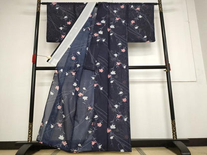 平和屋着物＊夏物 小紋 絽 草花文 洗える着物 AABB0598st