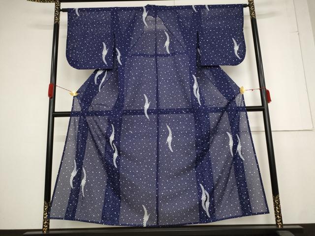 平和屋着物＊夏物 小紋 絽 舞扇文 洗える着物 AABB0599st