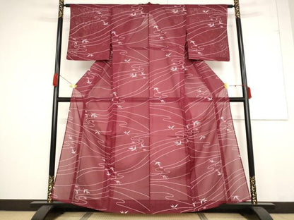 平和屋着物＊夏物 小紋 絽 流水草花文 洗える着物 未使用 AABB0601st
