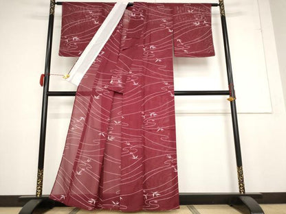 平和屋着物＊夏物 小紋 絽 流水草花文 洗える着物 未使用 AABB0601st