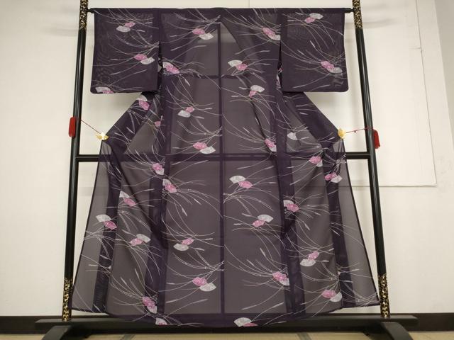 平和屋着物＊夏物 小紋 絽 地紙花蝶文 洗える着物 AABB0603st