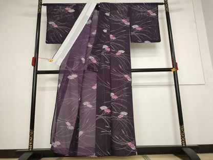 平和屋着物＊夏物 小紋 絽 地紙花蝶文 洗える着物 AABB0603st