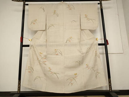 平和屋着物＊夏物 訪問着 紬地 草花文 正絹 逸品 AABB0613st