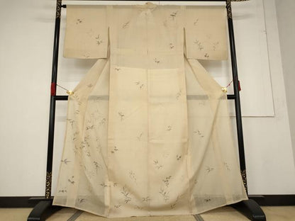 平和屋着物＊夏物 訪問着 紬地 草花文 正絹 逸品 AABB0614st