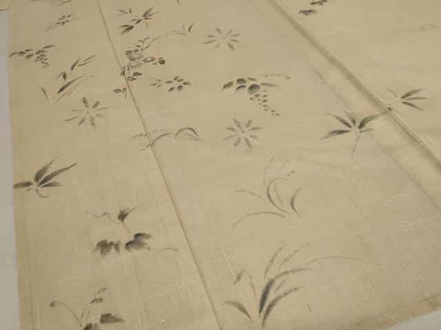 平和屋着物＊夏物 訪問着 紬地 草花文 正絹 逸品 AABB0614st
