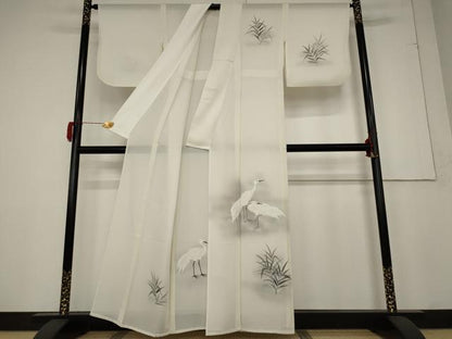 平和屋着物＊夏物 訪問着 絽 鶴 暈し染め 正絹 逸品 AABB0620st