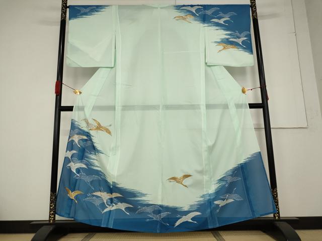 平和屋着物＊夏物　訪問着　絽　駒刺繍　飛鶴文　金糸　洗える着物　AABB0625st