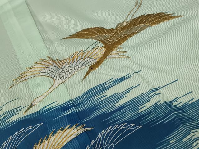 平和屋着物＊夏物　訪問着　絽　駒刺繍　飛鶴文　金糸　洗える着物　AABB0625st