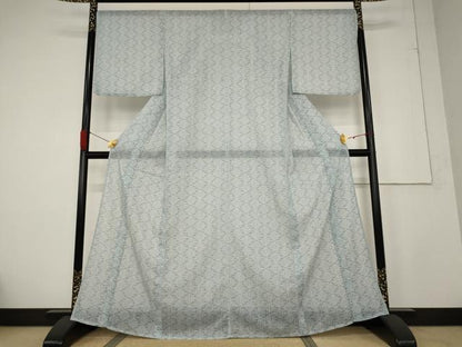 平和屋着物＊夏物　小紋　紗　麻の葉文様　洗える着物　AABB0627st